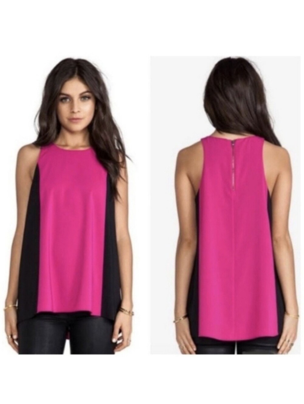 Alice + Olivia x Scoop Black and Pink Tank Top Blouse